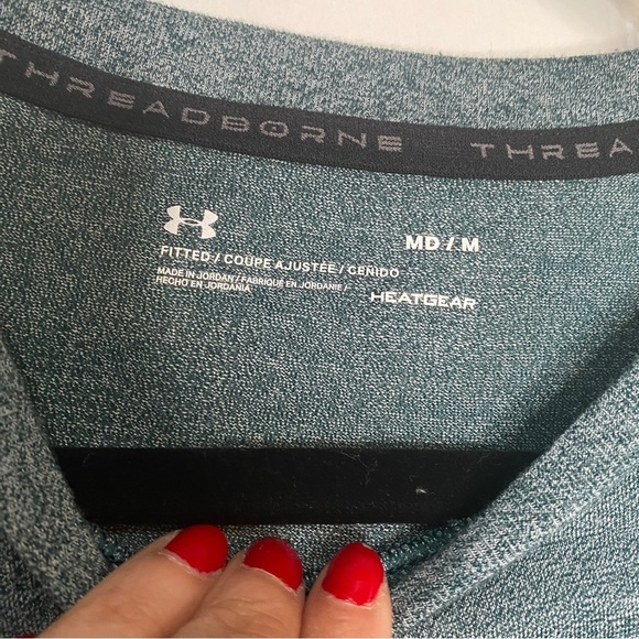 Under Armour Fitted Heather Green HeatGear 3/4 Sleeve Pullover Shirt Size Medium - Picture 6 of 7